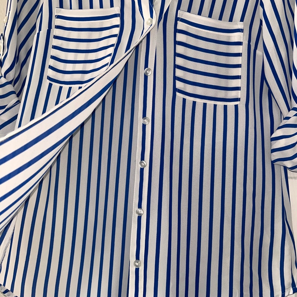 Express Two Pocket Portofino Button Down Striped - Picture 7 of 7